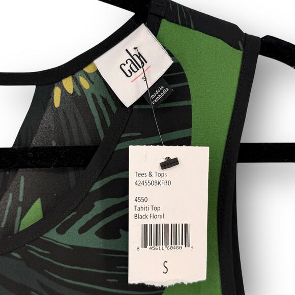 Cabi Tahiti Tank Top Shirt Size Small Black Floral Sleeveless 4550 Tropical - Picture 3 of 5